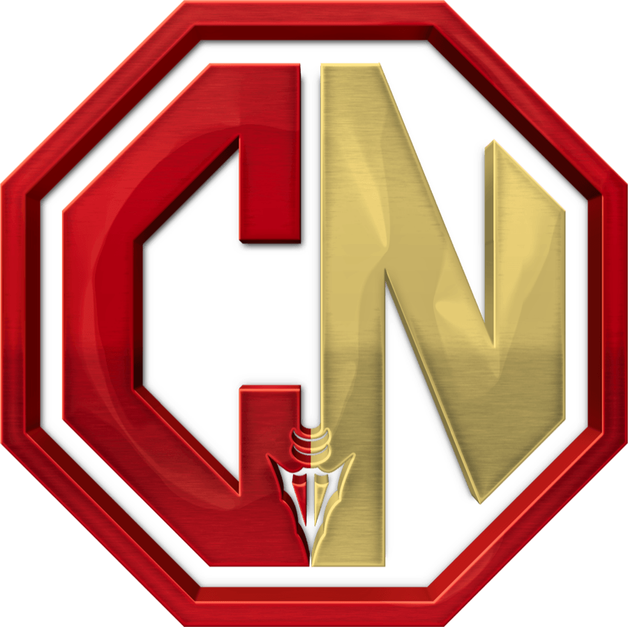 Combat Night red and gold octagon monogram