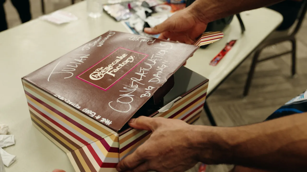 The retirement cake box on a table