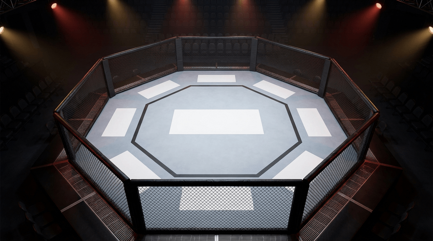 Overhead view of the Combat Night cage with open sponsor placements on the canvas